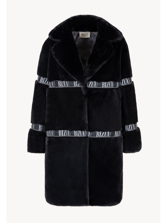 BIZUU BIZUU Futro FLORENCE FAUX FUR LAPEL COAT Czarny Standard Fit
