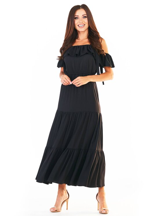 Awama Awama Sukienka letnia A358 Czarny Basic Fit