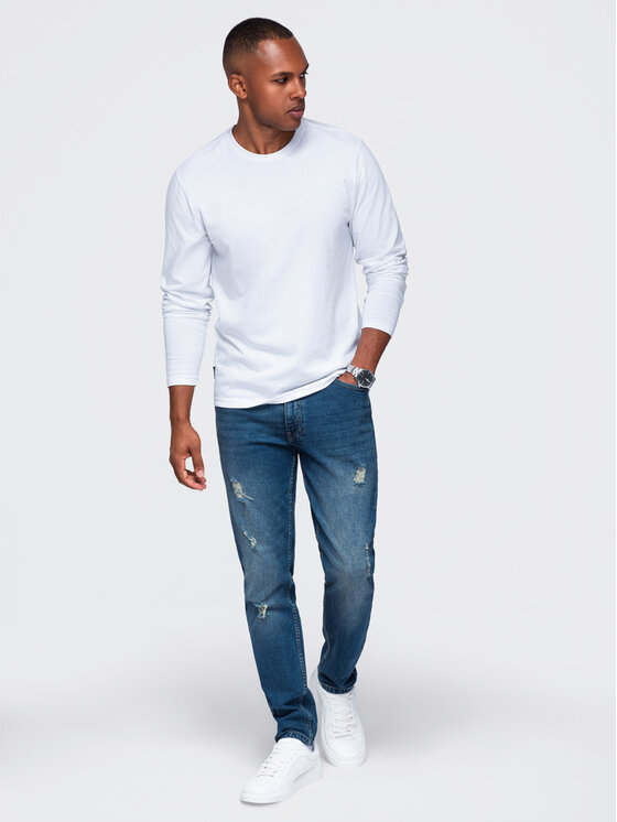 Ombre Ombre Longsleeve OM-LSBL-0142 Biały Regular Fit