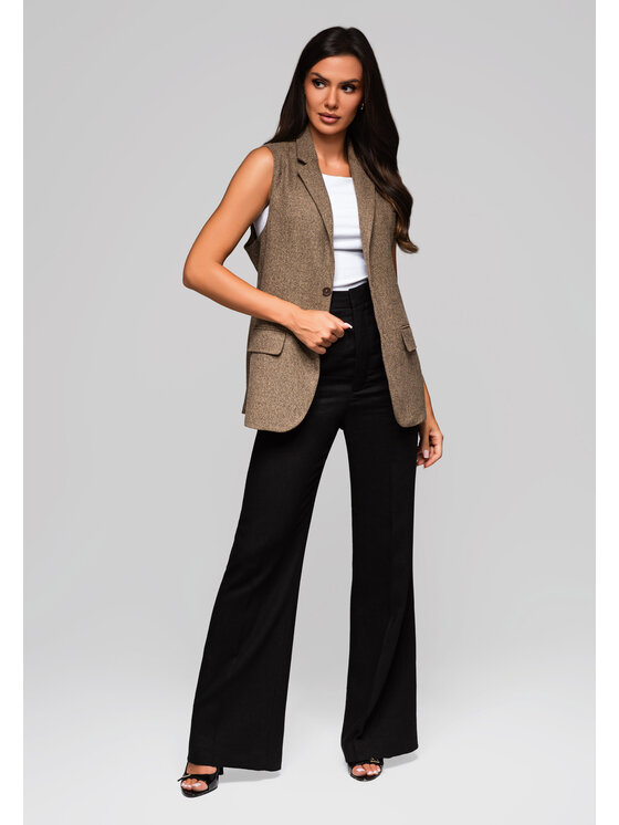 Ombre Ombre Kamizelka LW-BLZV-0102 Beżowy Regular Fit