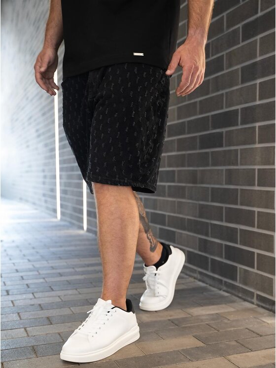 Jigga Wear Jigga Wear Szorty jeansowe Krótkie Spodenki Jeansowe Męskie Czarne Jigga Wear Small Outline Crown Dots 2XL Czarny Regular Fit