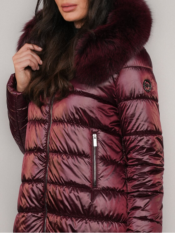 FAN LEATHER FAN LEATHER Kurtka puchowa Puchowa z Kapturem 88 Bordowy Loose Fit