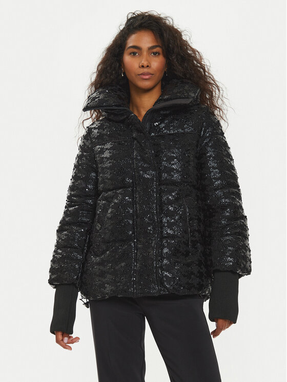 Giacca Giubbotto Donna GUESS Con Cappuccio E Pelo Staccabile – Nero, Taglia XL, Cintura Logata