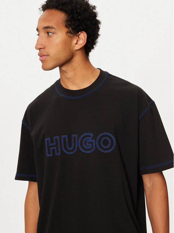Tシャツ・カットソー HUGO Men T-shirt Black 50535284 001 HUGO - Cotton-jersey T-shirt with logo appliqué - Black