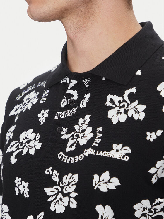 KARL LAGERFELD KARL LAGERFELD Тениска с яка и копчета A2M46036 Черен Regular Fit