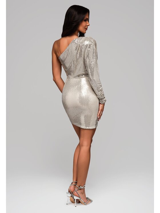 Ombre Ombre Sukienka koktajlowa LA-OM-DLR102 Srebrny Regular Fit