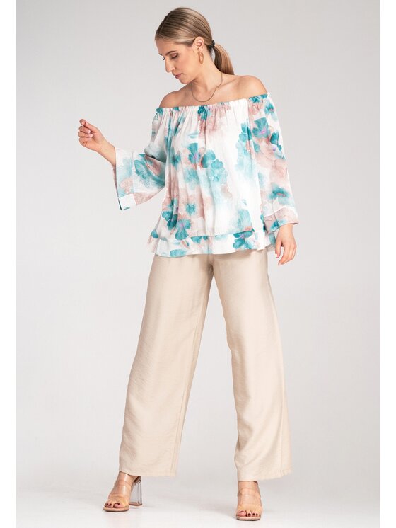 FIGL FIGL Blúzka M1142 Tyrkysová Loose Fit
