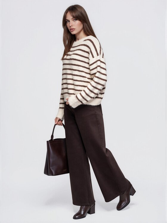 Ombre Ombre Sweter OW-SW-E0056 Beżowy Relaxed Fit