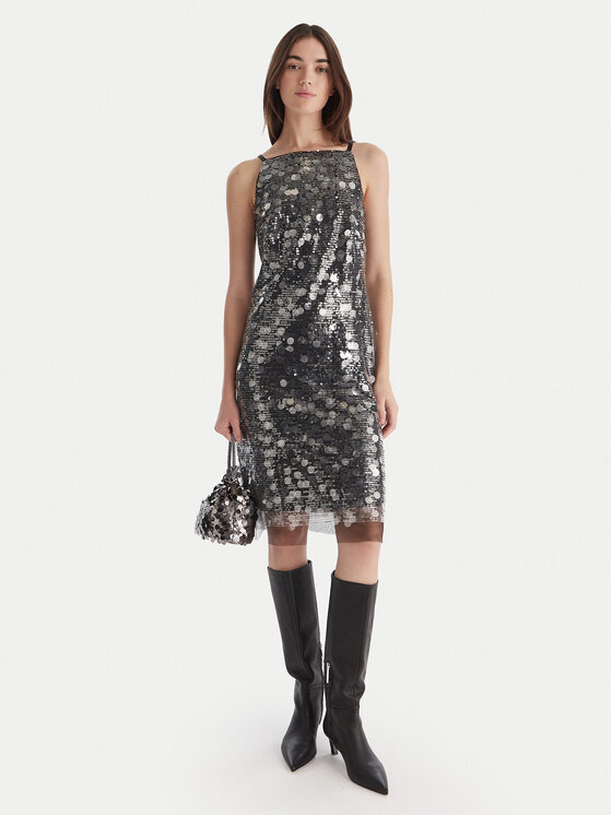 DKNY DKNY Coctailkleid DD54AN04 Silberfarben Slim Fit