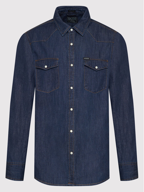 Guess Guess džinsiniai marškiniai Camicia M1BH12 R4DL1 Tamsiai mėlyna Regular Fit