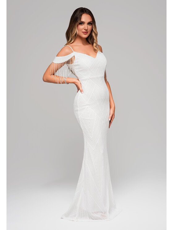 Ombre Ombre Sukienka wieczorowa LA-OM-DLR110 Kremowy Regular Fit