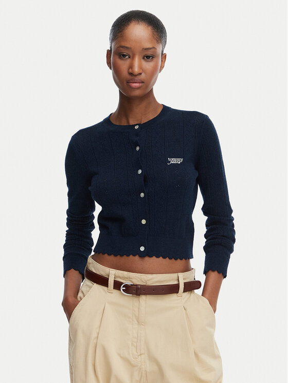 Tommy Jeans Cardigan Pointelle DW0DW22931 Bleumarin Regular Fit