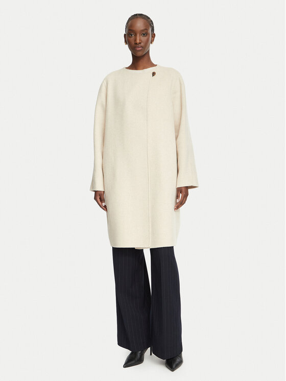 Calvin Klein Calvin Klein Vlněný kabát LV044H537G Béžová Relaxed Fit
