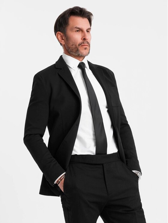 Ombre Ombre Marynarka OM-BLZB-0101 Czarny Slim Fit