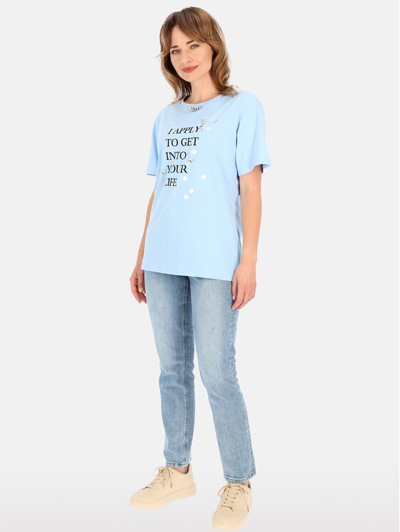 Perso Perso T-Shirt TCE245023F Světle modrá Regular Fit