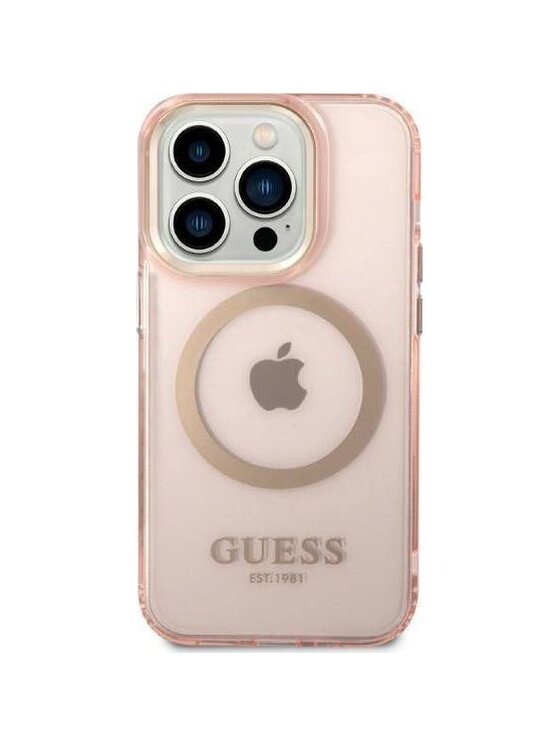 Guess Guess Etui na telefon Outline MagSafe Różowe złocenie