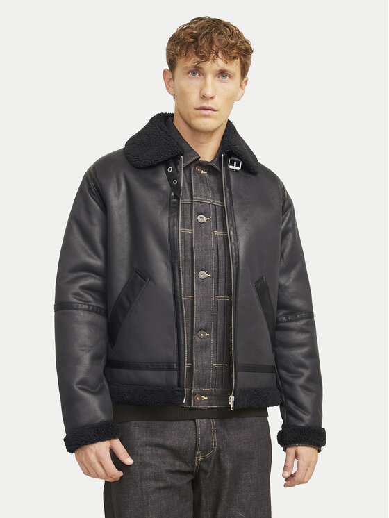 Jack & Jones Jack & Jones Bunda z imitace kůže Cole Aviator 12261819 Černá Regular Fit