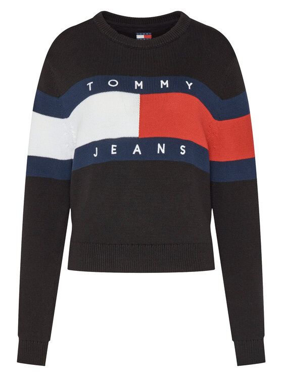 Tommy Jeans Tommy Jeans Džemper Center Flag DW0DW19335 Crna Regular Fit