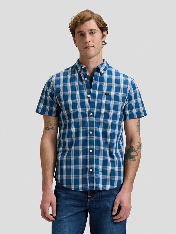 Lee Lee Koszula BUTTON DOWN SS Niebieski Regular Fit