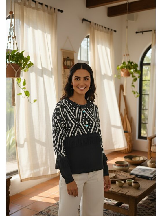 FIGL FIGL Svetr M1265 Černá Regular Fit