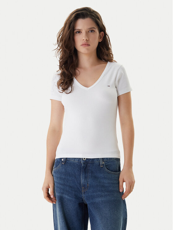 Tommy Jeans Tricou Essential DW0DW17385 Alb Slim Fit