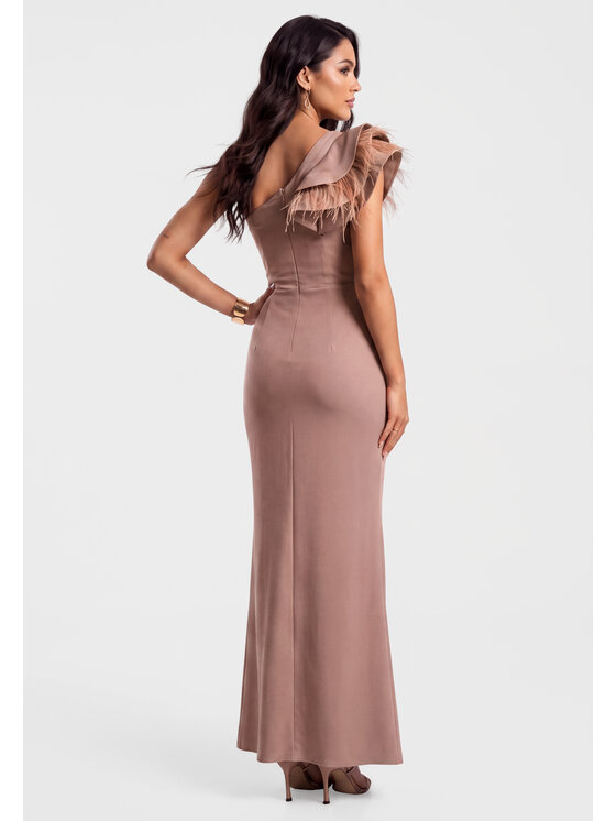 Ombre Ombre Sukienka wieczorowa LA-OM-DLR451 Brązowy Slim Fit