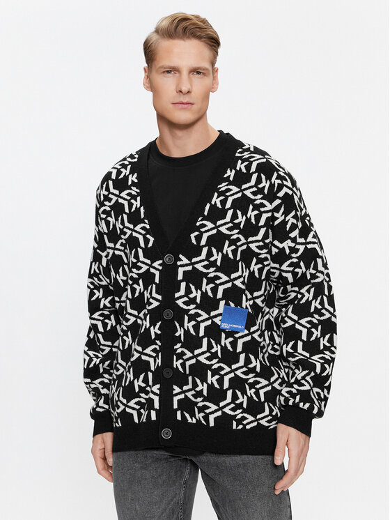 KARL LAGERFELD Kardigāns Klj Monogram Jacquard Cardigan 236D2050 Melns Regular Fit