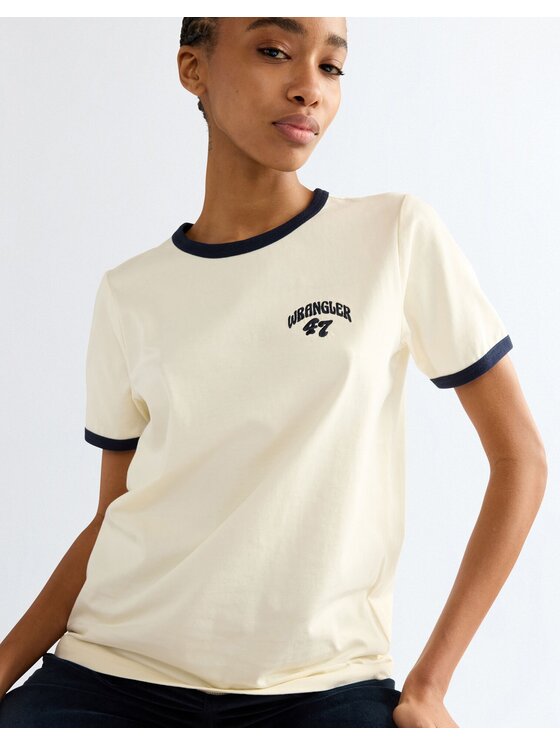 Wrangler Wrangler T-Shirt RINGER TEE Biały Slim Fit