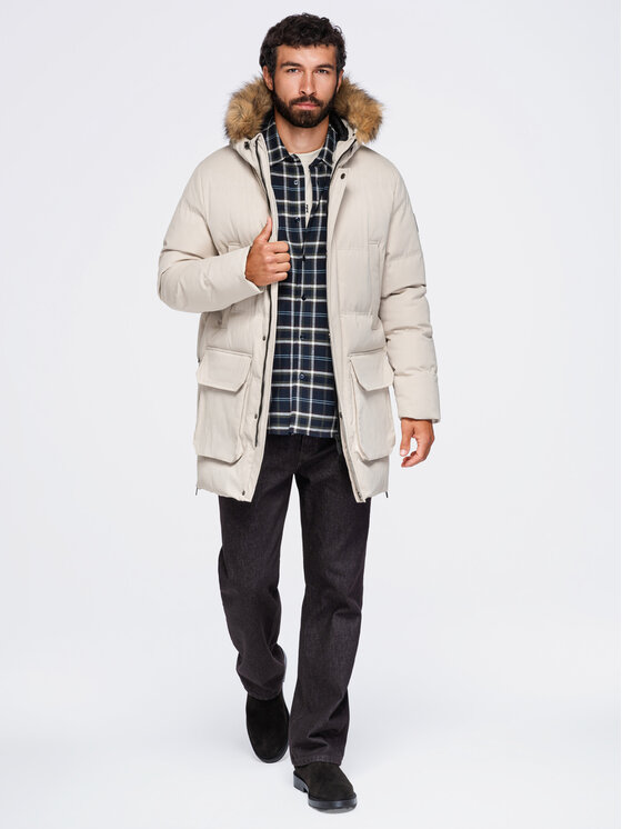 Ombre Ombre Parka OM-JALJ-0310 Kremowy Loose Fit