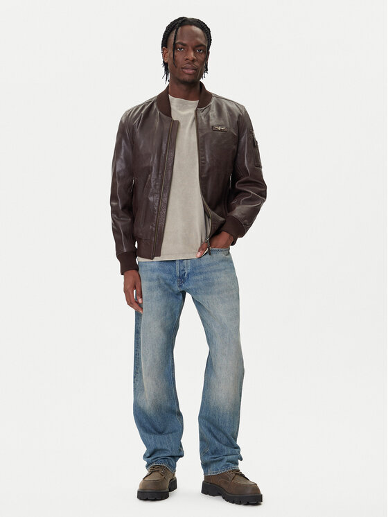 Aeronautica Militare Aeronautica Militare Geacă de piele 252PN0958UPL00305 Maro Regular Fit