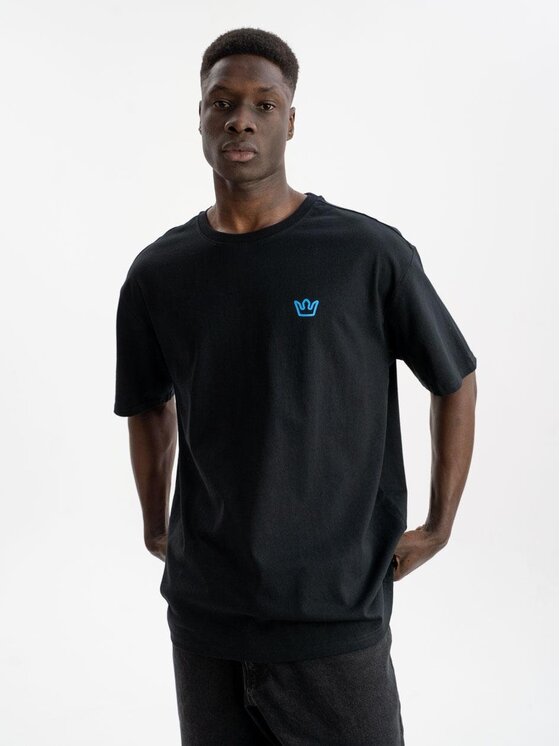 Jigga Wear Jigga Wear T-Shirt Koszulka Z Krótkim Rękawem Oversize Męska Czarna / Niebieska Jigga Wear Simple Crown 2XL Czarny Oversize
