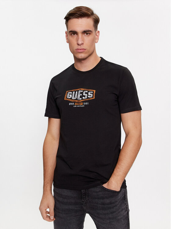 Guess T-krekls M4RI33 J1314 Melns Slim Fit