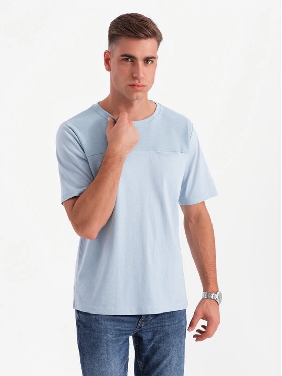 Ombre Ombre T-Shirt OM-TSCT-0171 Niebieski Loose Fit