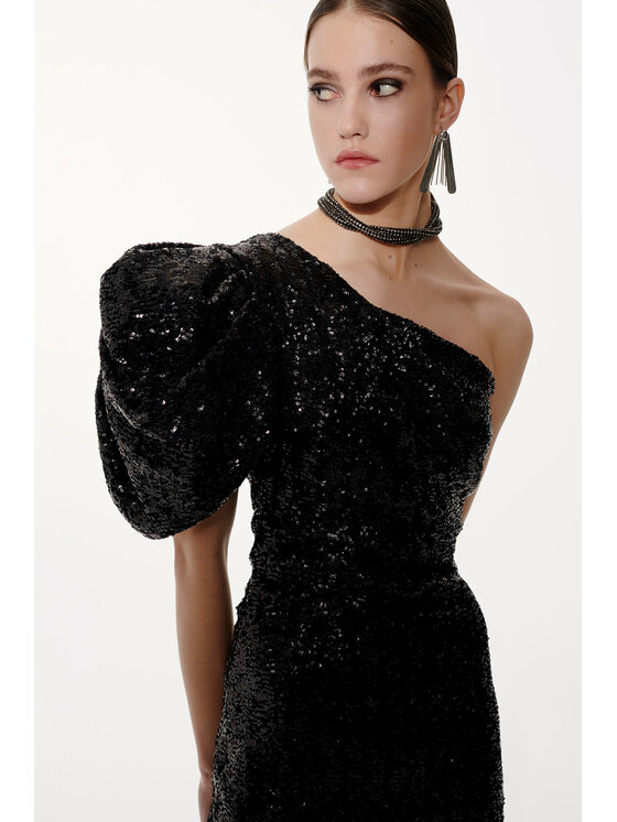 EPUZER EPUZER Abito da sera One shoulder sequin Nero Standard Fit