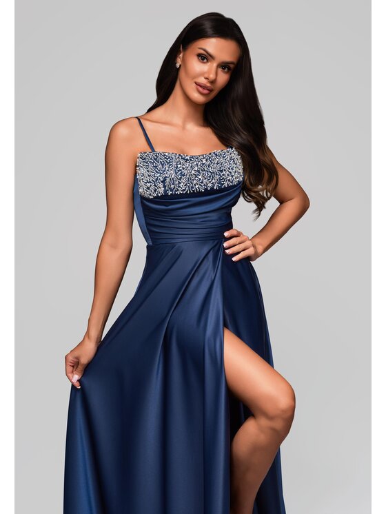 Ombre Ombre Sukienka wieczorowa LA-OM-DLR223 Granatowy Regular Fit