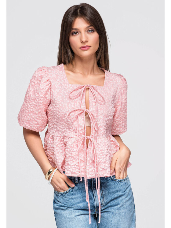 Ombre Ombre Bluzka OW-TS-E0048 Różowy Regular Fit