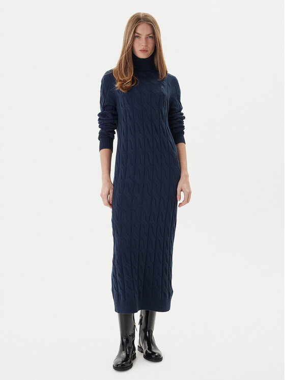 Tommy Hilfiger Tommy Hilfiger Плетена рокля WW0WW46429 Тъмносин Slim Fit