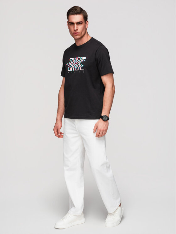 Ombre Ombre T-Shirt OM-TSPT-0286 Czarny Regular Fit