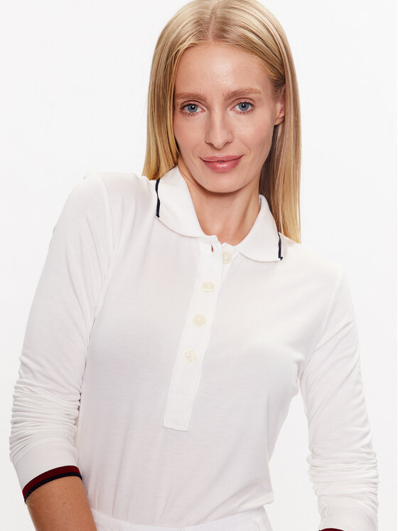 Tommy Hilfiger Tommy Hilfiger Тениска с яка и копчета Split Global WW0WW38831 Екрю Slim Fit