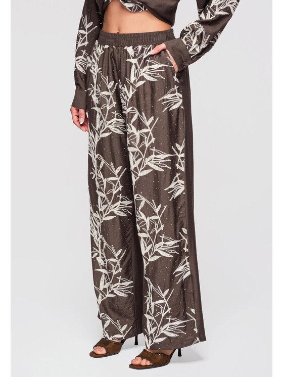 Ombre Ombre Spodnie materiałowe OW-PA-E0005 Brązowy Relaxed Fit