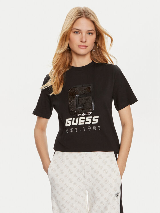 Guess T-krekls Ines V4YI07 I3Z14 Melns Regular Fit