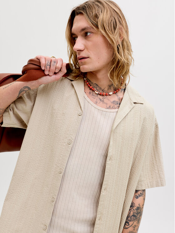 Jack & Jones Jack & Jones Súprava košeľa a športové šortky Tyson 12297649 Béžová Relaxed Fit