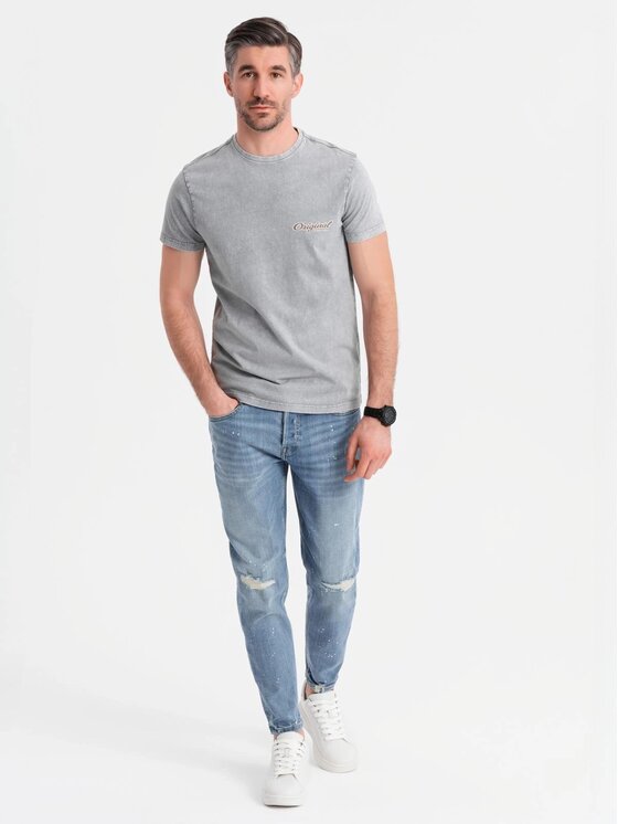 Ombre Ombre T-Shirt OM-TSWT-0201 Šedá Regular Fit