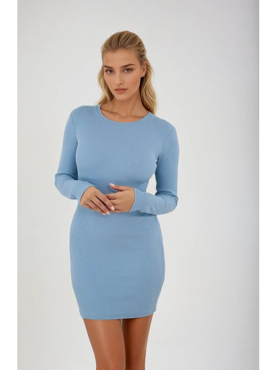 Nudyess Nudyess Úpletové šaty Polly mini z prążka Modrá Fitted Fit