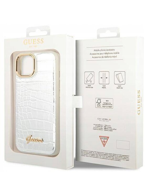 Guess Guess Etui na telefon Croco Collection Srebrny