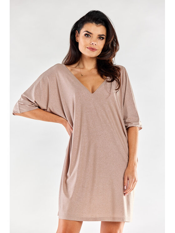 Awama Awama Sukienka wieczorowa A557 Beżowy Basic Fit