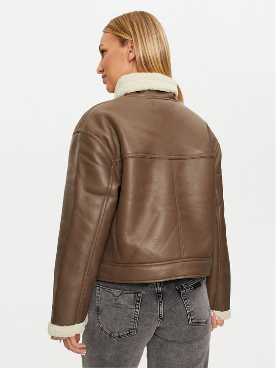 Pieces Pieces Bunda z imitace kůže Janelle 17141595 Hnědá Regular Fit