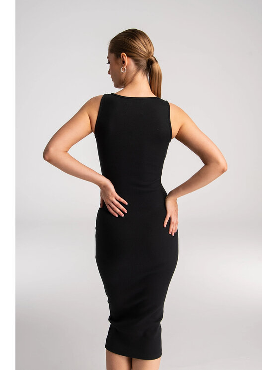 Nudyess Nudyess Letné šaty Louisiana midi z prążka Čierna Fitted Fit