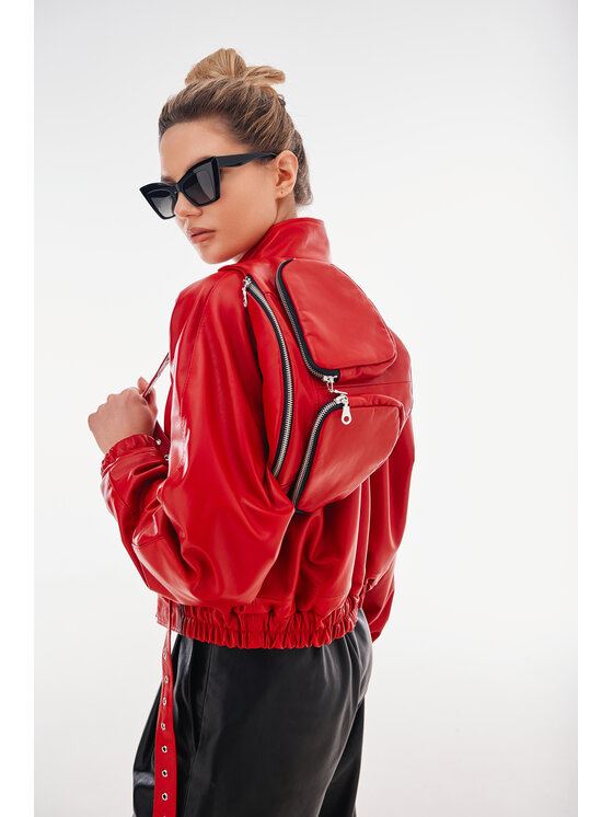 Mimika Mimika Kurtka skórzana Bomber n^5 wersja ze stójką Rumor Czerwony Oversize