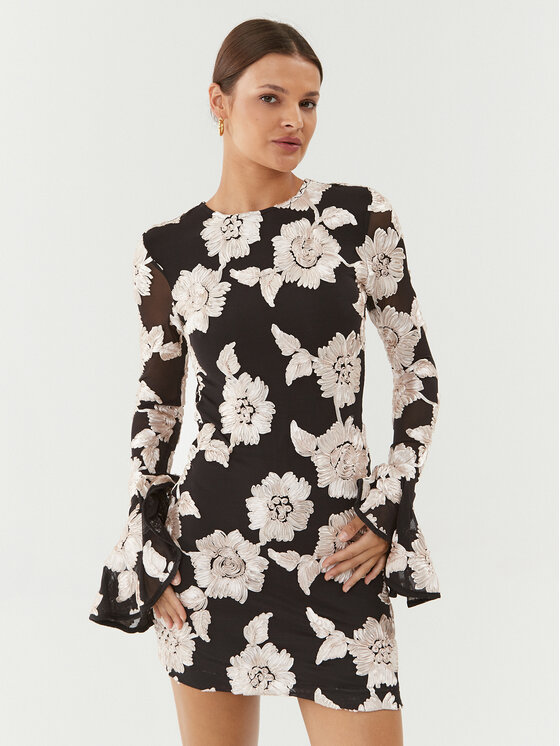 ROTATE Cocktail obleka Flower 1101432789 Črna Slim Fit